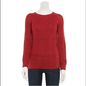 Petite Sonoma Goods For Life Lattice Crewneck Sweater Color: Red. XL PETITE